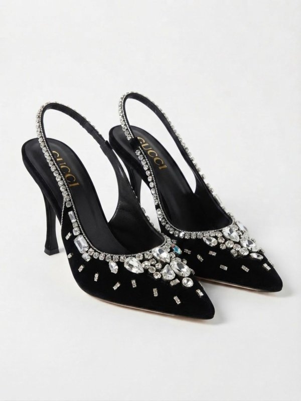 Black velvet sliver stone sandel